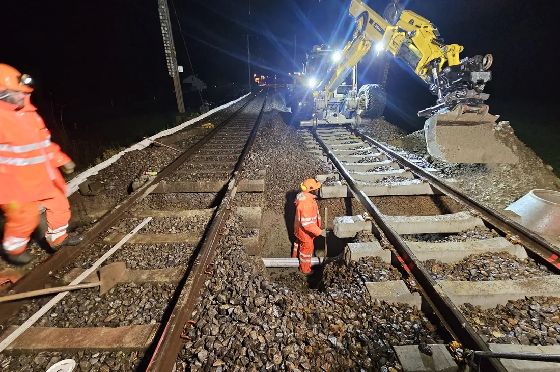 Équipe de sécurité au travail sur une voie de nuit